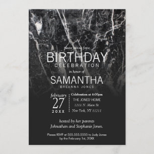 Modern Black and White Marble Birthday Party Invitation