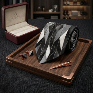 Modern Black and White Marble Geometric Mosaic Tie