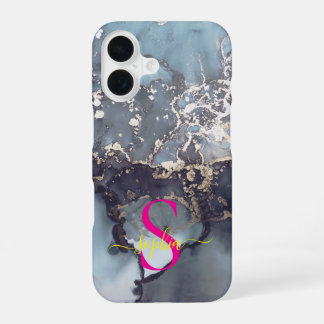 modern black and white marble monogram iPhone 16 case
