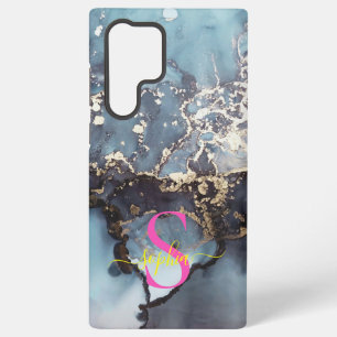 modern black and white marble monogram samsung galaxy case
