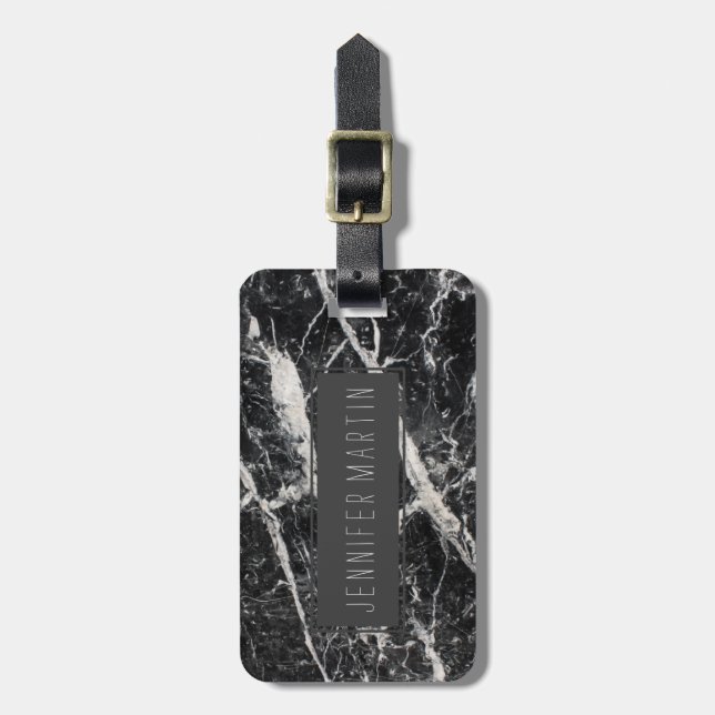 Modern Black and White Marble Pattern Luggage Tag (Front Vertical)