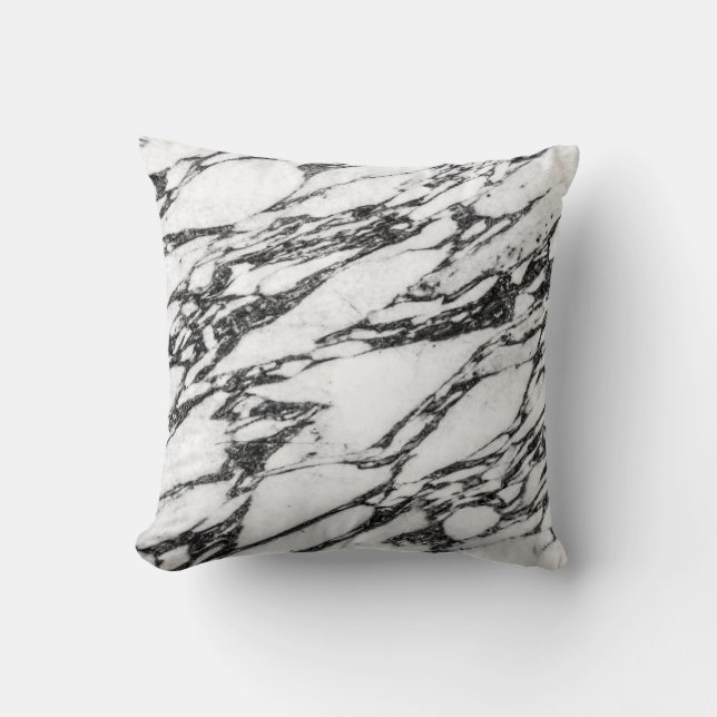 Modern Black and White Marble Stone Throw Pillow (Front)