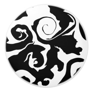 Modern Black and White marble swirl Ceramic Knob