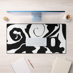 Modern Black and White marble swirl Desk Mat