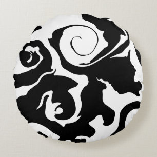 Modern Black and White marble swirl Round Pillow