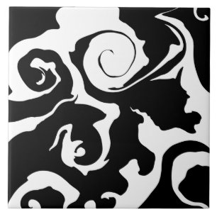 Modern Black and White marble swirl Tile