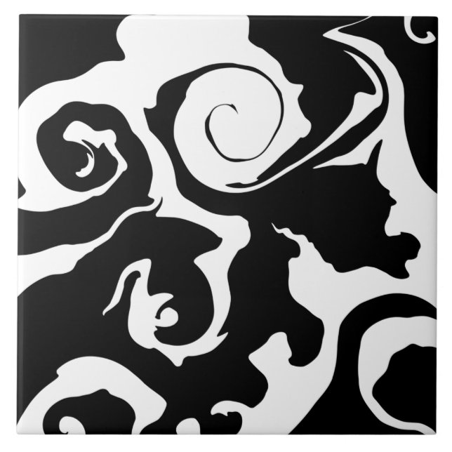 Modern Black and White marble swirl Tile (Front)