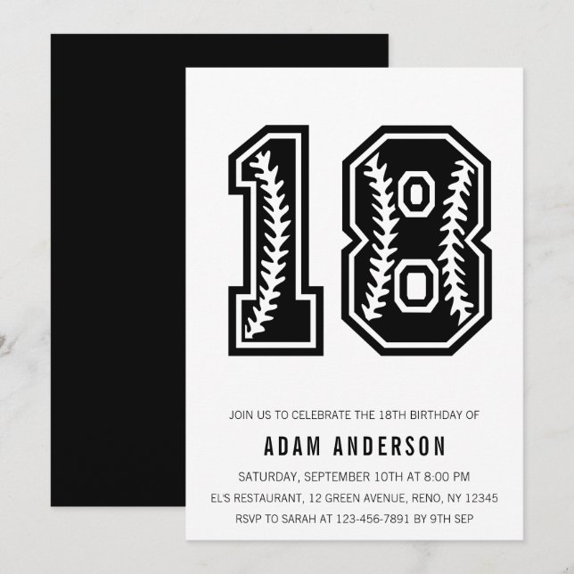 Modern Black And White Men's 18th Birthday Invitation (Front/Back)