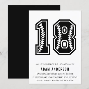 Modern Black And White Men's 18th Birthday Invitation