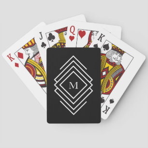 Modern Black And White Mens Monogram Playing Cards