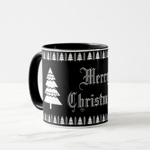 Modern Black and White Merry Christmas Tree Mug