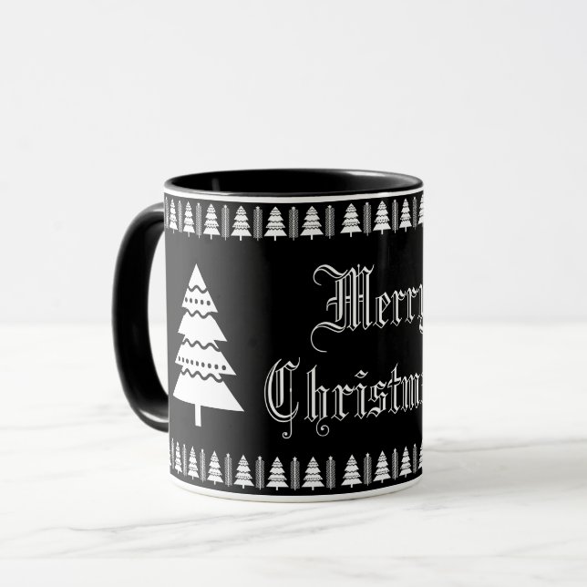 Modern Black and White Merry Christmas Tree Mug (Front Left)