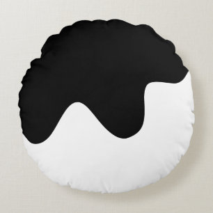 Modern Black and White Minimal Abstract art Round Pillow