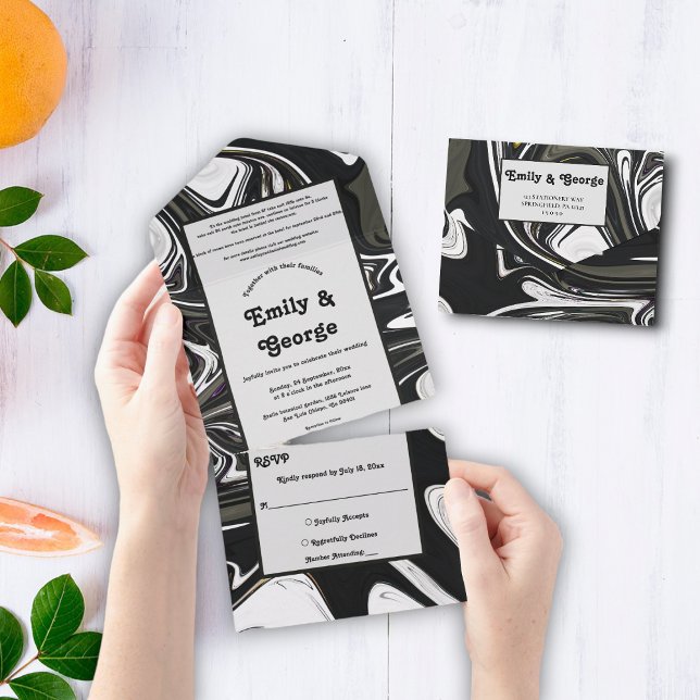 Modern Black And White Minimal Abstract Wedding All In One Invitation (Creator Uploaded)