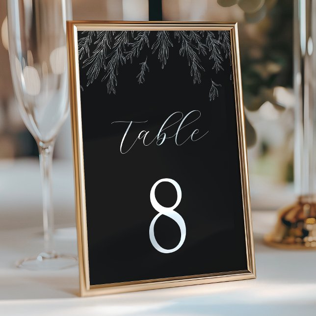 Modern Black And White Minimal Leaves Wedding Table Number (Creator Uploaded)