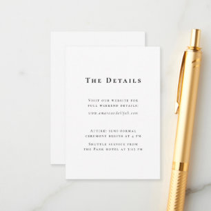 Modern Black and White Minimal Wedding Details Enclosure Card