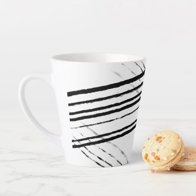 Modern Black and white Minimalist Abstract Lines Latte Mug (In Situ)