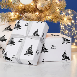Modern Black And White Minimalist Christmas Tree  Wrapping Paper