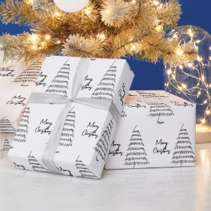 Modern Black And White Minimalist Christmas Tree Wrapping Paper