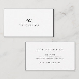 Modern Black and White Minimalist Elegant Monogram Business Card