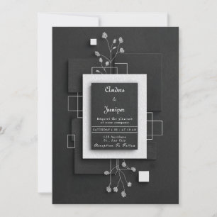 Modern Black and White Minimalist Floral Wedding Invitation