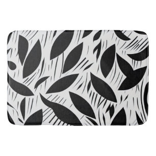 Modern Black and White Minimalist Leaf Pattern Bath Mat