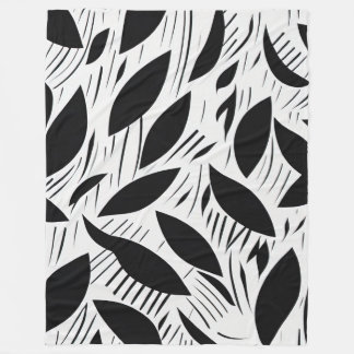 Modern Black and White Minimalist Leaf Pattern Fleece Blanket