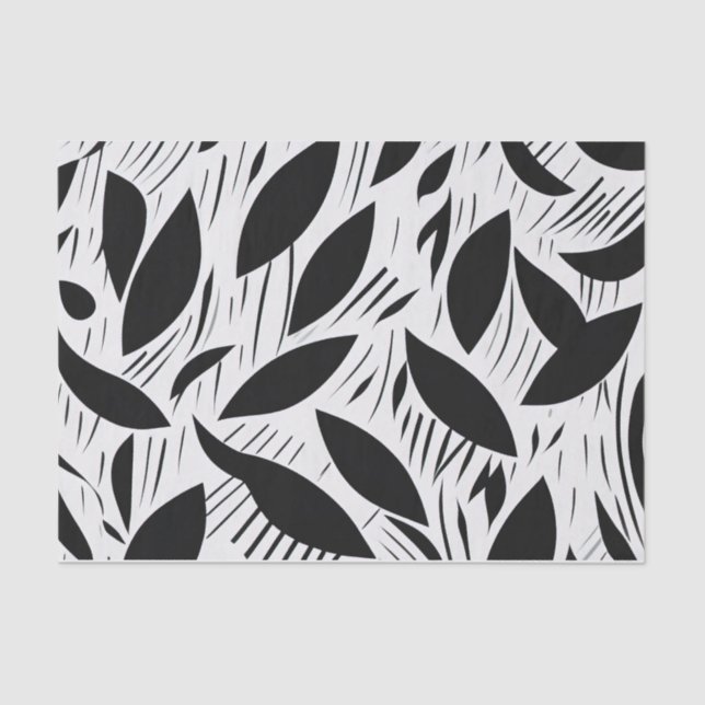 Modern Black and White Minimalist Leaf Pattern Tissue Paper (Front)
