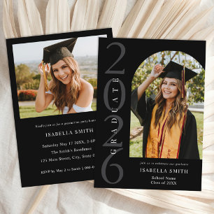 Modern Black and White Minimalist Photo Graduation Invitation