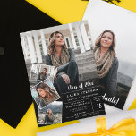 Modern black and white minimalist photo graduation invitation<br><div class="desc">Modern black and white minimalist photo graduation with trendy script calligraphy,  add 5 of your 5 favourite photo in a grid collage style. Portrait layout</div>