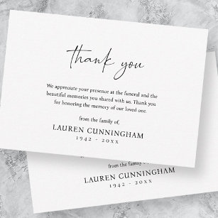 Modern Black and White Minimalist Simple Funeral Thank You Card