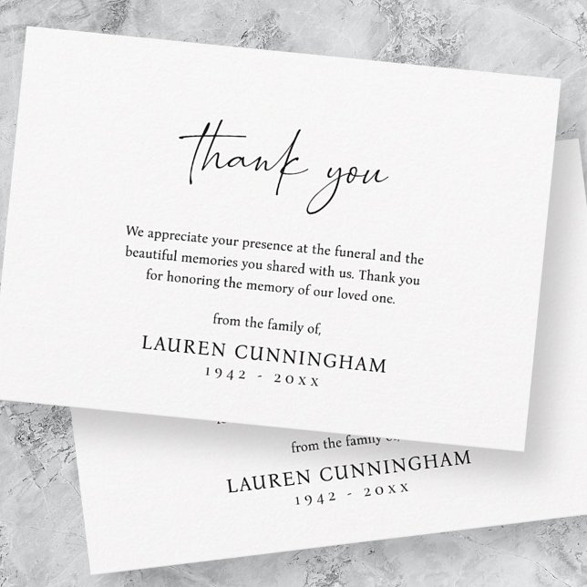 Modern Black and White Minimalist Simple Funeral Thank You Card (Creator Uploaded)