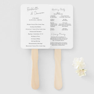 Modern Black and White Minimalist Wedding Program Hand Fan