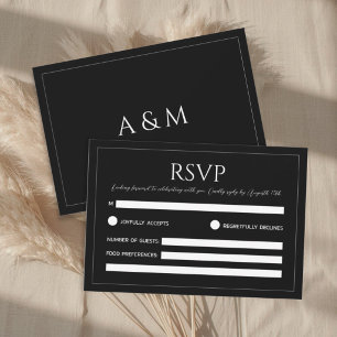 Modern black and white minimalist wedding RSVP card