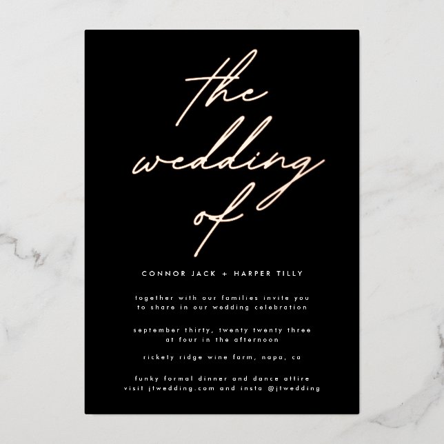 Modern Black and White Modern Wedding Rose GOLD (Front)
