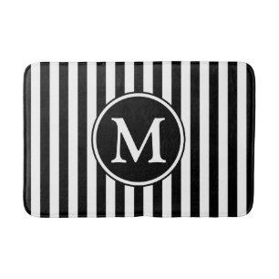 Modern Black And White Monogram Bath Mat