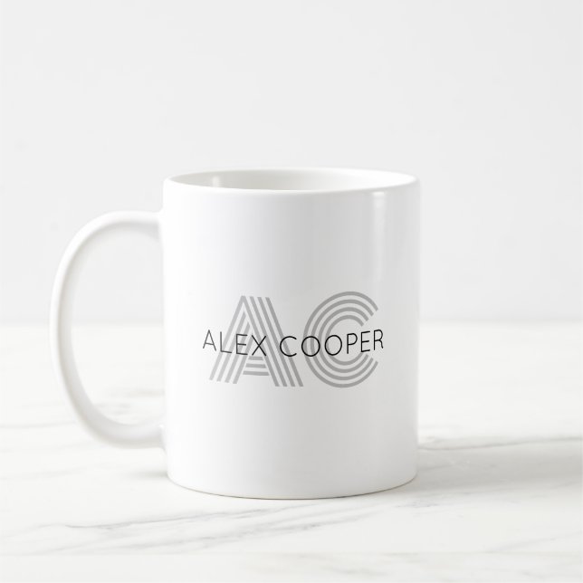 Modern Black and White Monogram Coffee Mug (Left)