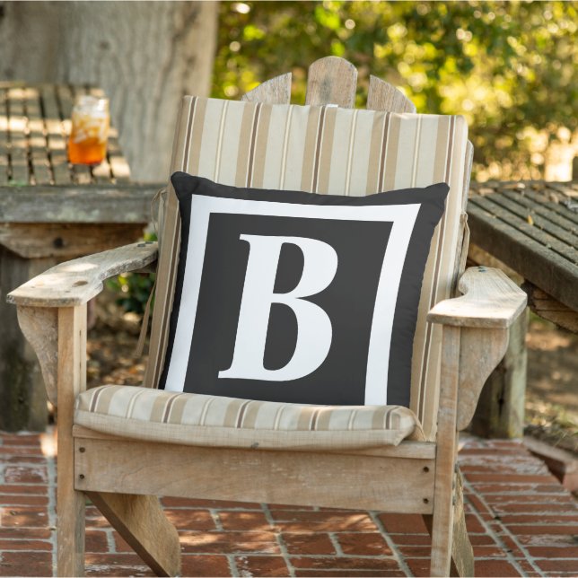 Modern Black And White Monogram Initial Large Outdoor Pillow (Chair)