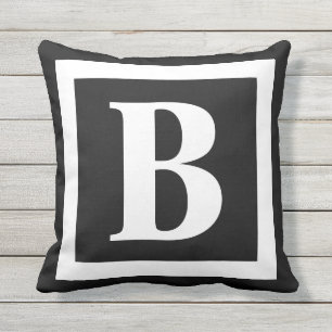 Modern Black and White Monogram Initial Outdoor Pillow