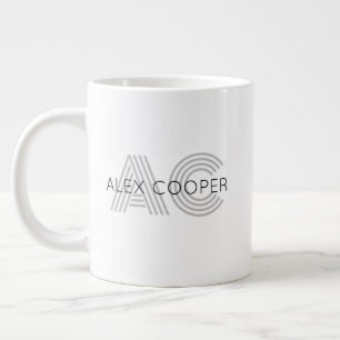 Modern Black and White Monogram Large Coffee Mug