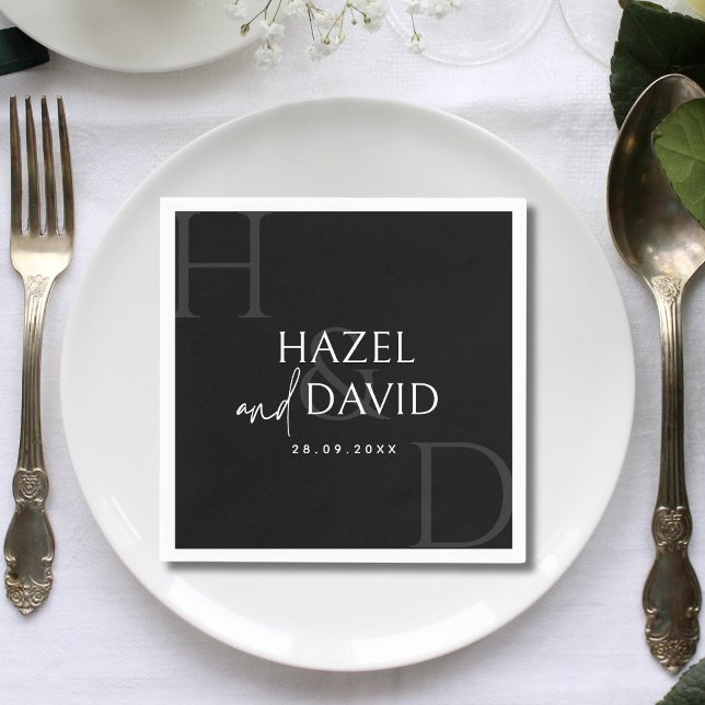 Modern Black and White Monogram Minimalist Wedding Napkin (Creator Uploaded)