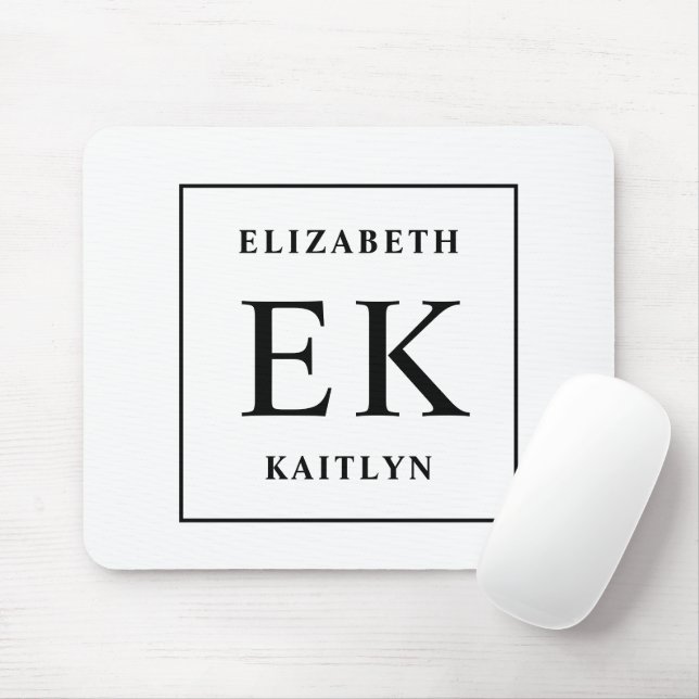 Modern Black and White Monogram Mouse Pad (With Mouse)