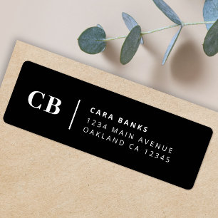 Modern Black and White Monogram Return Address