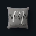 Modern Black and White Monogram Throw Pillow<br><div class="desc">A modern customizable family name monogram pillow perfect for newlyweds.</div>