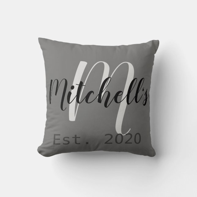 Modern Black and White Monogram Throw Pillow (Front)