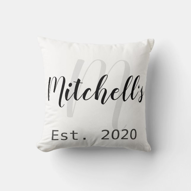 Modern Black and White Monogram Throw Pillow (Front)