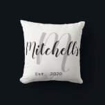 Modern Black and White Monogram Throw Pillow<br><div class="desc">A modern customizable family name monogram pillow perfect for newlyweds.</div>