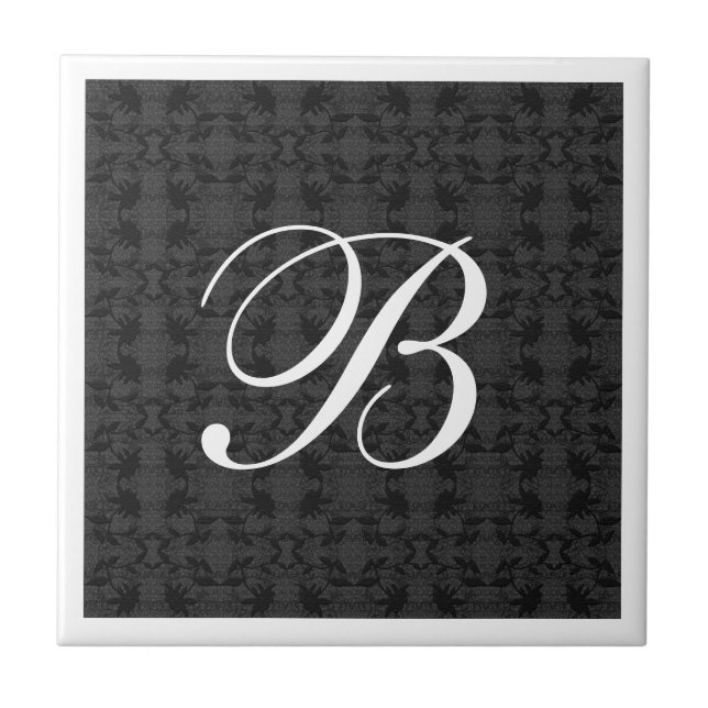 Modern Black And White Monogram Tile (Front)