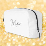 Modern Black and White Monogram Travel Cosmetic Dopp Kit<br><div class="desc">Create your own custom, personalized, beautiful modern elegant black script / typography monogram monogrammed, durable Polyester Poplin, sturdy polyester fabric mens womens kids solid plain white cosmetic makeup toiletry organizer golf beach accessory gym travel dopp kit bag pouch with a zippered closure, two interior mesh pockets - one zippered and...</div>