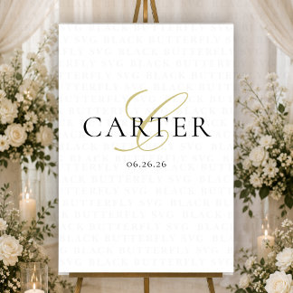 Modern Black and White Monogram Wedding Backdrop Tapestry